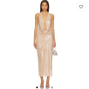 Stevie Sequin Midi Dress in Nude Neutral